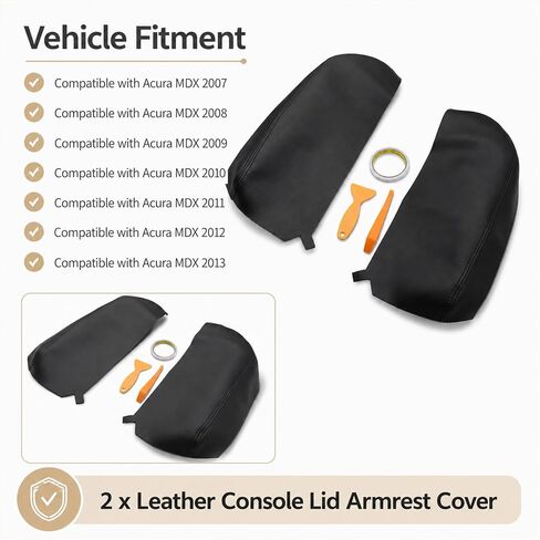 Priprilod one Pair Black Leather Center Console Lid Armrest Cover Compatible with Acura MDX 2007 2008 2009 2010 2011 2012 2013 (Only Leather Part) in Saudi Arabia