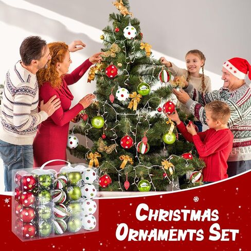 40 Pcs Christmas Balls Ornaments, 2.4 Inch Glittering Red Green White Ball Ornaments for Xmas Decorations, Plastic Striped Dot Hanging Baubles, Christmas Tree Pendants for Party Holiday Home in Saudi Arabia