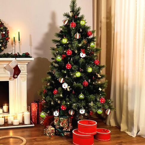 40 Pcs Christmas Balls Ornaments, 2.4 Inch Glittering Red Green White Ball Ornaments for Xmas Decorations, Plastic Striped Dot Hanging Baubles, Christmas Tree Pendants for Party Holiday Home in Saudi Arabia
