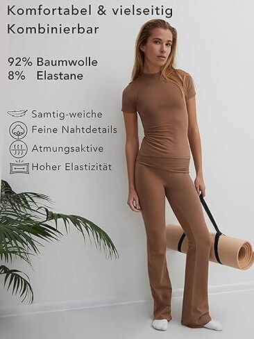 Style & Republic Women's Flared Leggings in Soft Cotton – Fold-Over Yoga Pants, Bootcut Style, Wide Leg, Flared Trousers in Kuwait