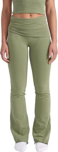Style & Republic Women's Flared Leggings in Soft Cotton – Fold-Over Yoga Pants, Bootcut Style, Wide Leg, Flared Trousers in Kuwait