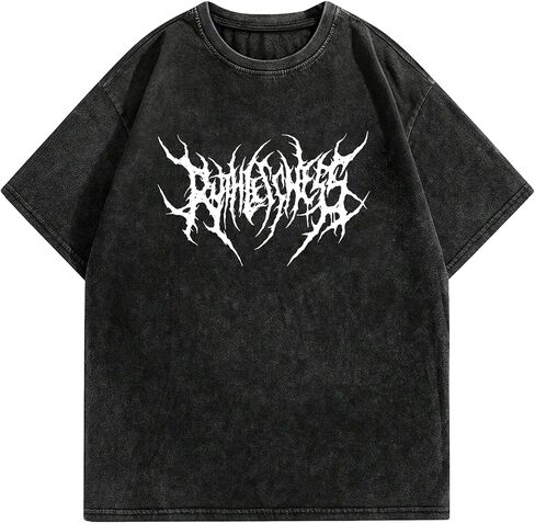 Mens Graphic Tees Acid Washed Unisex Vintage Cotton T-Shirts Sleeve Y2K 90s Band Goth Grunge Streetwear Casual Tops in Saudi Arabia