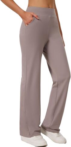 Women's Wide Leg Yoga Dress Pants Soft Comfy Casual Sweatpants with Pockets Petite/Regular/Tall in Kuwait