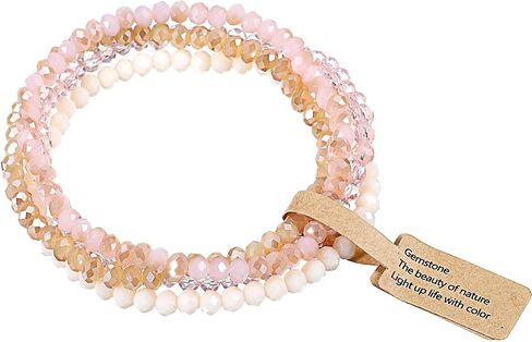 Ymapinc 4pcs Pink Bracelet for Women, Boho Stackable Bead Bracelet Set for Mothers Day, Pink Crystal Stretch Bracelets, Trendy Friendship/Mothers Day Gifts (4mm Beads) in Saudi Arabia