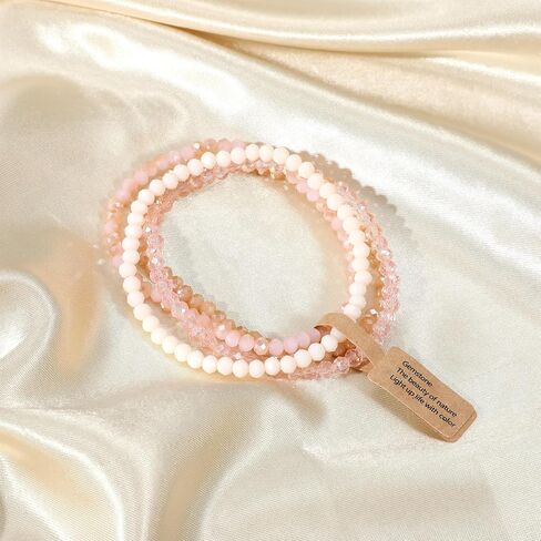 Ymapinc 4pcs Pink Bracelet for Women, Boho Stackable Bead Bracelet Set for Mothers Day, Pink Crystal Stretch Bracelets, Trendy Friendship/Mothers Day Gifts (4mm Beads) in Saudi Arabia