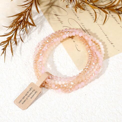 Ymapinc 4pcs Pink Bracelet for Women, Boho Stackable Bead Bracelet Set for Mothers Day, Pink Crystal Stretch Bracelets, Trendy Friendship/Mothers Day Gifts (4mm Beads) in Saudi Arabia