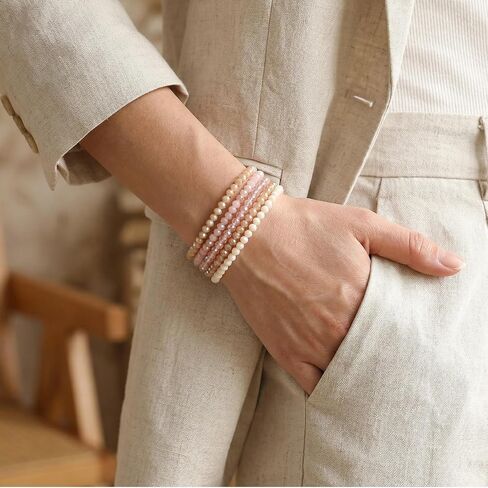 Ymapinc 4pcs Pink Bracelet for Women, Boho Stackable Bead Bracelet Set for Mothers Day, Pink Crystal Stretch Bracelets, Trendy Friendship/Mothers Day Gifts (4mm Beads) in Saudi Arabia