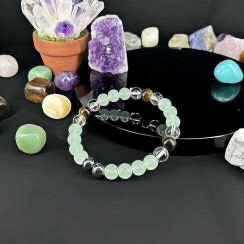 Bracelets for Women Men Natural Stone Tiger's Eye Hematite Green Aventurine Clear Quartz Elastic Yoga Beads Bracelet Wealth Amulet Prosperity Money Good Luck Spiritual Jewelry Gift in Kuwait