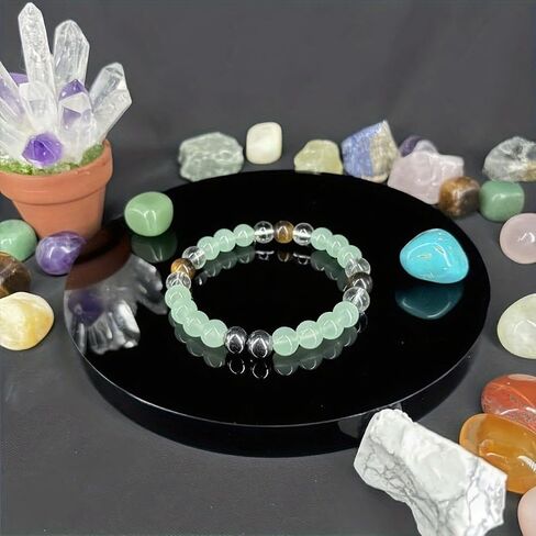 Bracelets for Women Men Natural Stone Tiger's Eye Hematite Green Aventurine Clear Quartz Elastic Yoga Beads Bracelet Wealth Amulet Prosperity Money Good Luck Spiritual Jewelry Gift in Kuwait