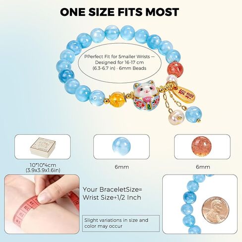 Natural Chalcedony Lucky Cat Bracelet, Handmade Crystal & Faux Pearl Beaded Fortune Cat Bracelet for Spiritual Healing, 8mm Stretch Spiritual Lucky Cat Bracelets for Women, Cute Aesthetic Jewelry for Anxiety Relief, Lucky Gift for Her, Gift-Ready Packagin in Saudi Arabia