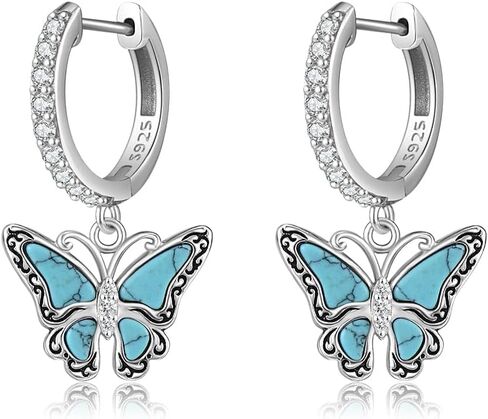 Butterfly Earrings for Women S925 Sterling Silver Turquoise Butterfly Earrings Dangle Blue Opal Jewelry Birthday Gifts in Kuwait