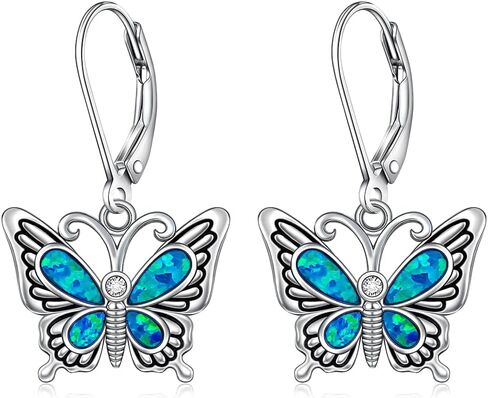 Butterfly Earrings for Women S925 Sterling Silver Turquoise Butterfly Earrings Dangle Blue Opal Jewelry Birthday Gifts in Kuwait