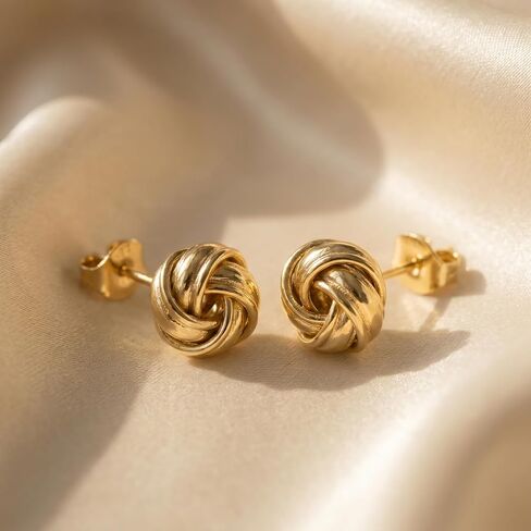 14K Gold Love Knot Stud Earrings for Women 10mm Small Ball Post Earrings Hypoallergenic Woven Mesh Knotty Jewelry Gift for Her in Saudi Arabia