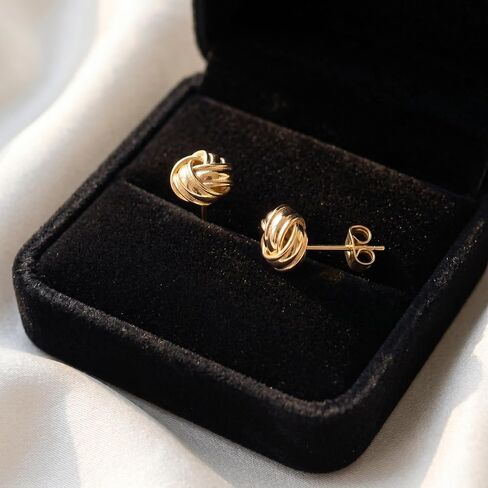 14K Gold Love Knot Stud Earrings for Women 10mm Small Ball Post Earrings Hypoallergenic Woven Mesh Knotty Jewelry Gift for Her in Saudi Arabia