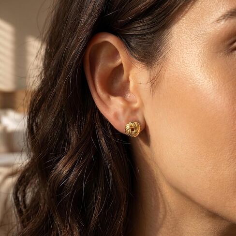 14K Gold Love Knot Stud Earrings for Women 10mm Small Ball Post Earrings Hypoallergenic Woven Mesh Knotty Jewelry Gift for Her in Saudi Arabia