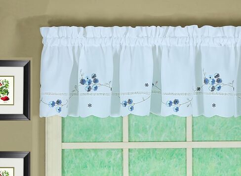 Today's Curtain, AMZ Christine Hemstitch Valance 12", White/Blue, 58" W x 12" L in Saudi Arabia