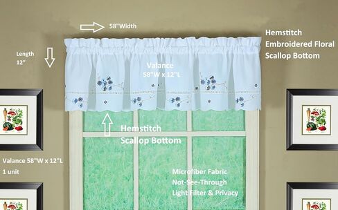 Today's Curtain, AMZ Christine Hemstitch Valance 12", White/Blue, 58" W x 12" L in Saudi Arabia