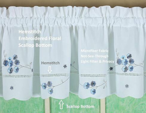 Today's Curtain, AMZ Christine Hemstitch Valance 12", White/Blue, 58" W x 12" L in Saudi Arabia