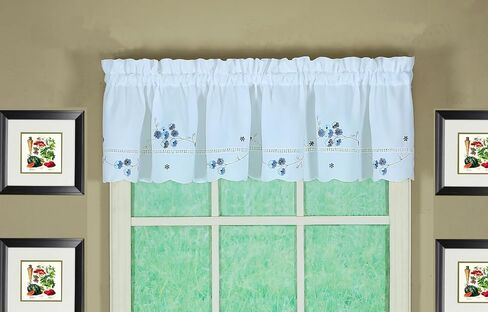 Today's Curtain, AMZ Christine Hemstitch Valance 12", White/Blue, 58" W x 12" L in Saudi Arabia