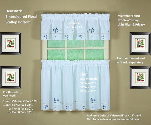 Today's Curtain, AMZ Christine Hemstitch Valance 12", White/Blue, 58" W x 12" L in Saudi Arabia