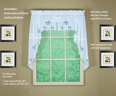 Today's Curtain, AMZ Christine Hemstitch Valance 12", White/Blue, 58" W x 12" L in Saudi Arabia