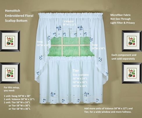 Today's Curtain, AMZ Christine Hemstitch Valance 12", White/Blue, 58" W x 12" L in Saudi Arabia