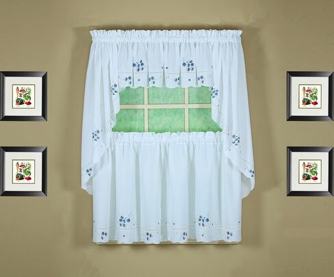 Today's Curtain, AMZ Christine Hemstitch Valance 12", White/Blue, 58" W x 12" L in Saudi Arabia