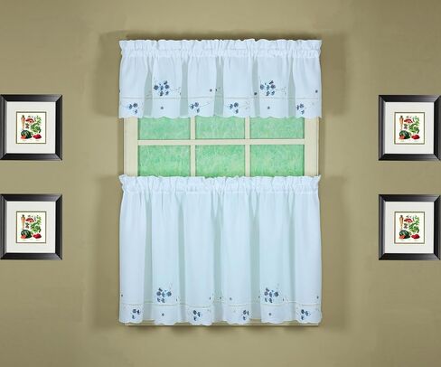Today's Curtain, AMZ Christine Hemstitch Valance 12", White/Blue, 58" W x 12" L in Saudi Arabia