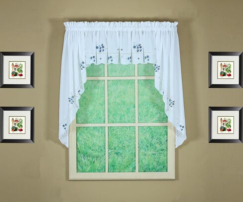 Today's Curtain, AMZ Christine Hemstitch Valance 12", White/Blue, 58" W x 12" L in Saudi Arabia