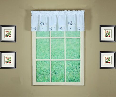 Today's Curtain, AMZ Christine Hemstitch Valance 12", White/Blue, 58" W x 12" L in Saudi Arabia