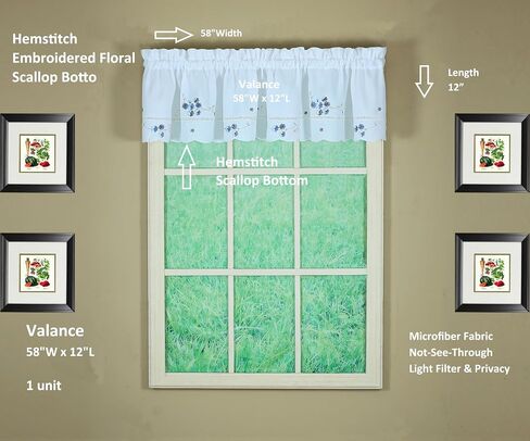 Today's Curtain, AMZ Christine Hemstitch Valance 12", White/Blue, 58" W x 12" L in Saudi Arabia