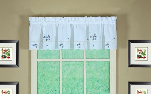 Today's Curtain, AMZ Christine Hemstitch Valance 12", White/Blue, 58" W x 12" L in Saudi Arabia