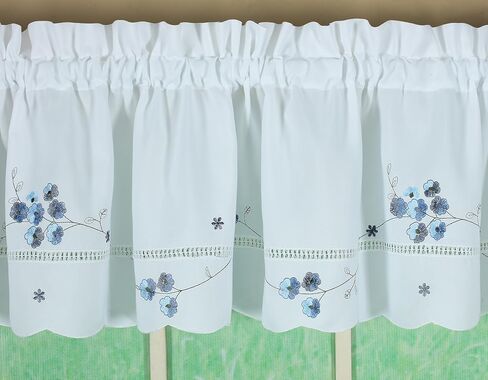 Today's Curtain, AMZ Christine Hemstitch Valance 12", White/Blue, 58" W x 12" L in Saudi Arabia