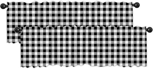 2 Pack Black and White Checkered Valances Window Treatments Buffalo Plaid Bathroom Bedroom Living Room Farmhouse Design Decoration Kitchen Curtains Rod Pocket 54x18 in in Kuwait