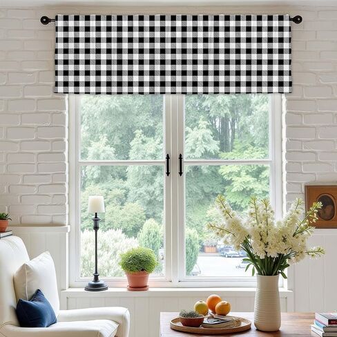 2 Pack Black and White Checkered Valances Window Treatments Buffalo Plaid Bathroom Bedroom Living Room Farmhouse Design Decoration Kitchen Curtains Rod Pocket 54x18 in in Kuwait