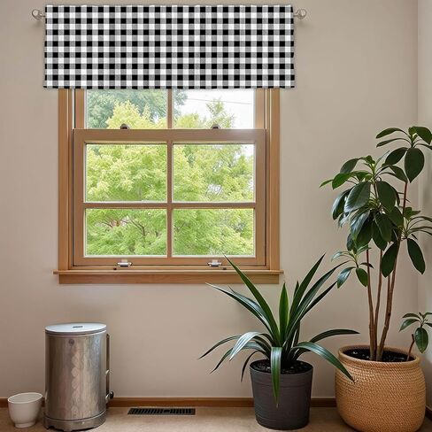 2 Pack Black and White Checkered Valances Window Treatments Buffalo Plaid Bathroom Bedroom Living Room Farmhouse Design Decoration Kitchen Curtains Rod Pocket 54x18 in in Kuwait