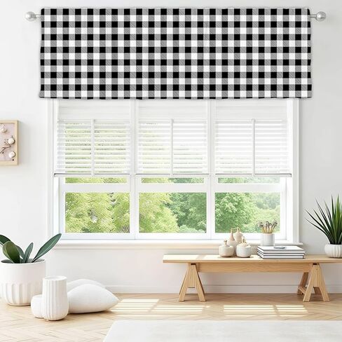 2 Pack Black and White Checkered Valances Window Treatments Buffalo Plaid Bathroom Bedroom Living Room Farmhouse Design Decoration Kitchen Curtains Rod Pocket 54x18 in in Kuwait