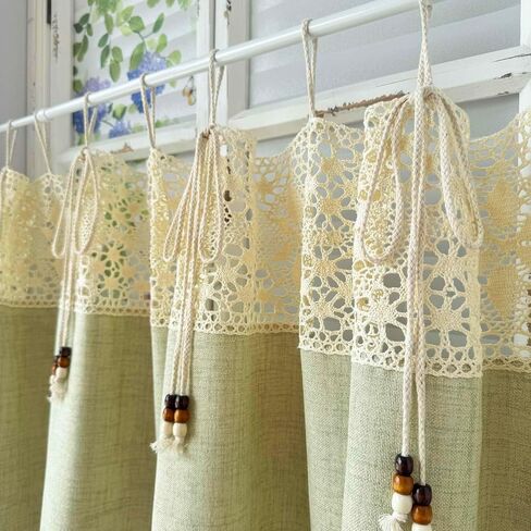 Farmhouse Valance Curtain for Kitchen Green Linen Curtain Tier for Bathroom Small Windows Short Cafe Curtain Light Filtering Privacy for Living Room Tie Top 1 Panel W55 x L24 Inch in Kuwait