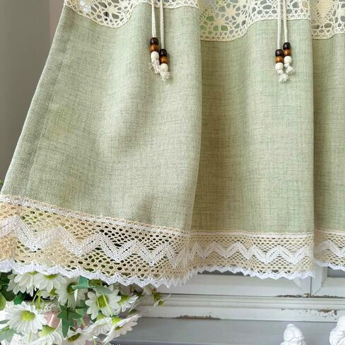 Farmhouse Valance Curtain for Kitchen Green Linen Curtain Tier for Bathroom Small Windows Short Cafe Curtain Light Filtering Privacy for Living Room Tie Top 1 Panel W55 x L24 Inch in Kuwait