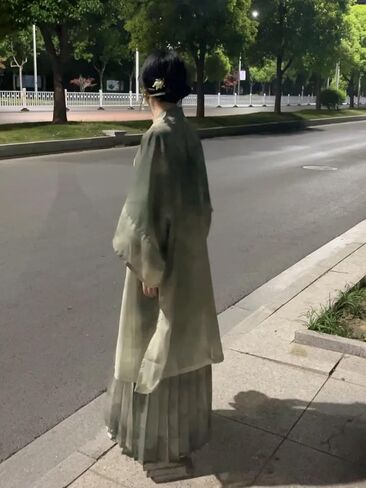 فستان هانفو الصيني التقليدي مقاس كبير 8XL للنساء من سلالة سونغ فستان شيفون هانفو مطبوع باللون الأخضر in Kuwait