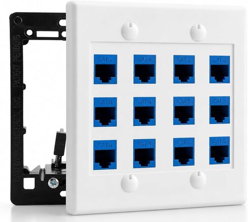 DIYTECH Ethernet Wall Plate - 12 Port RJ45 Cat6 Ethernet Wall Outlet, Female to Female Cat6 Wall Jack Keystone, Ethernet Plug in Wall Outlet, for Network Outlet Setup - White in Saudi Arabia