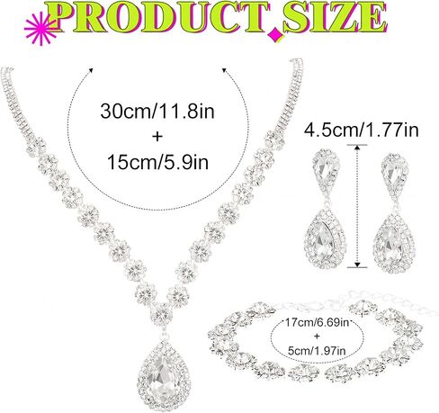Sixexey Rhinestone Silver Jewelry Set Bridal Crystal Necklace Earrings Wedding Prom Costume Jewelry Accessories for Women in Kuwait
