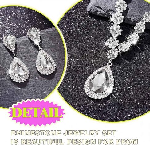 Sixexey Rhinestone Silver Jewelry Set Bridal Crystal Necklace Earrings Wedding Prom Costume Jewelry Accessories for Women in Kuwait