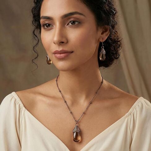 Brown Jewelry Sets for Women, Boho Western Chunky Resin Teardrop Necklace and Earrings Set, Vintage Gold Acrylic Dangle Earrings, Bohemian Statement Jewelry Gifts for Party in Saudi Arabia