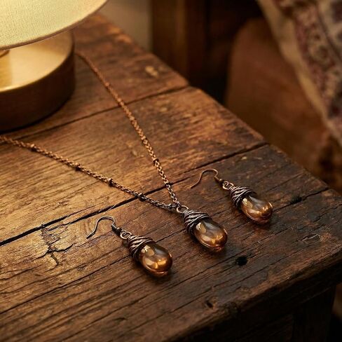 Brown Jewelry Sets for Women, Boho Western Chunky Resin Teardrop Necklace and Earrings Set, Vintage Gold Acrylic Dangle Earrings, Bohemian Statement Jewelry Gifts for Party in Saudi Arabia
