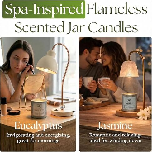شركة Dough Bowl Candle Co. شموع غير قابلة للاشتعال لمصباح تدفئة الشموع - مجموعة من شمعتين لمصباح أكثر دفئًا، يذوب الشمع رائحة قوية في الأوكالبتوس والياسمين، عديم اللهب بدون رائحة فتيل 100% شمع الصويا in Kuwait