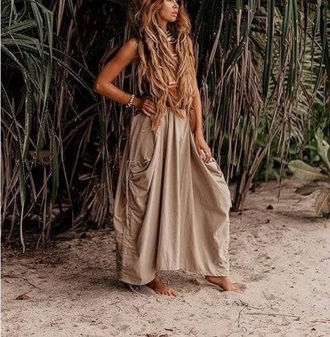 Women's High Waisted Maxi Skirt with Side Pocket Perfect for Beach and Boho Vacation Looks in Kuwait