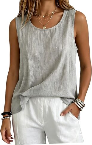 Oversized Linen Tank Tops for Women 2026 Summer Casual Comfy Sleeveless Linen Shirts Loose Lightweight Gauze Blouses in Saudi Arabia