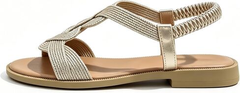 Women's Braided Flat Sandals, Metallic Woven Toe-Ring, Lightweight Resort & City Casual Shoes in Kuwait