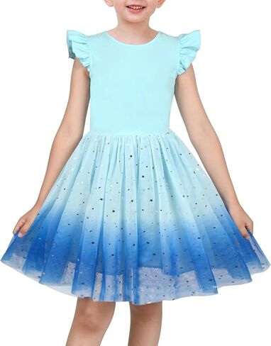 Sunny Fashion Girls Dress Pink Sequin Wedding Hi-Low Tulle Skirt Tutu Flutter Sleeve in Kuwait